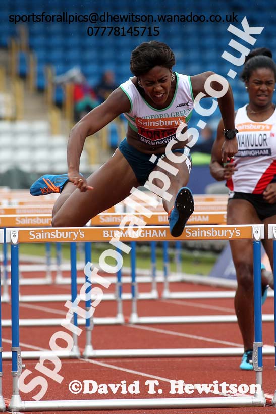 Tiffany Porter (Woodford Green) 100 metres hurdles, 2014 Sainsbury's British Championships. Photo: David T. Hewitson/Sports for All Pics